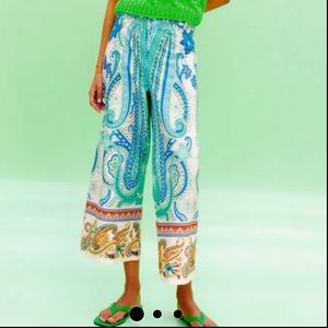 Zara printed pants mid rise wide leg